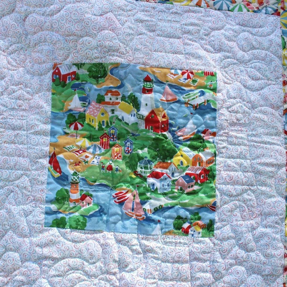 Vintage Handmade Patchwork Quilt Cotton Beach Ocean Seaside Theme